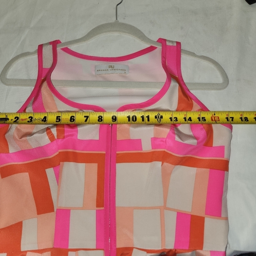 Amanda Uprichard 100% Silk Geometric Dress Medium Pink & Cream - Picture 7 of 8